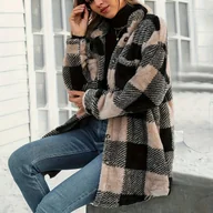 Kurtki damskie - TEMU Damska pluszowa, luźna kardiganowa kurtka do połowy łydki Dekolt w serek, geometryczny wzór, sezon jesień/, detale z guzikami - miniaturka - grafika 1