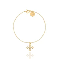 Bransoletki - Bransoletka srebrna pozłacana z krzyżykiem wysadzanym kryształkami - miniaturka - grafika 1