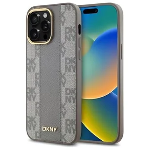 Etui DKNY Leather Checkered Mono Pattern MagSafe do Apple iPhone 14 Pro Max Beżowy - Etui i futerały do telefonów - miniaturka - grafika 1