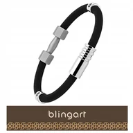 Bransolety męskie - BLINGART Bransoletka MĘSKA KAUCZUKOWA Z HANTLĄ czarno srebrna STAL 316L - miniaturka - grafika 1