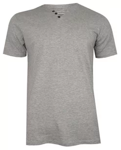 Szary Bawełniany T-Shirt -PAKO JEANS- Męski, Krótki Rękaw, Dekolt w Serek z Guzikami, BASIC - Pako Jeans - Koszulki męskie - miniaturka - grafika 1