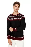 Swetry męskie - Trendyol Męska bluza z okrągłym dekoltem, etniczny wzór, wąski sweter bluza, wielobarwny, L - miniaturka - grafika 1