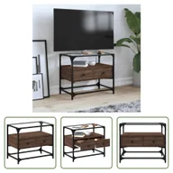 Szafki RTV - The Living Store szafka pod telewizor ze szklanym blatem brązowy dąb 60x35x51 cm materiał drewnopochodny - miniaturka - grafika 1