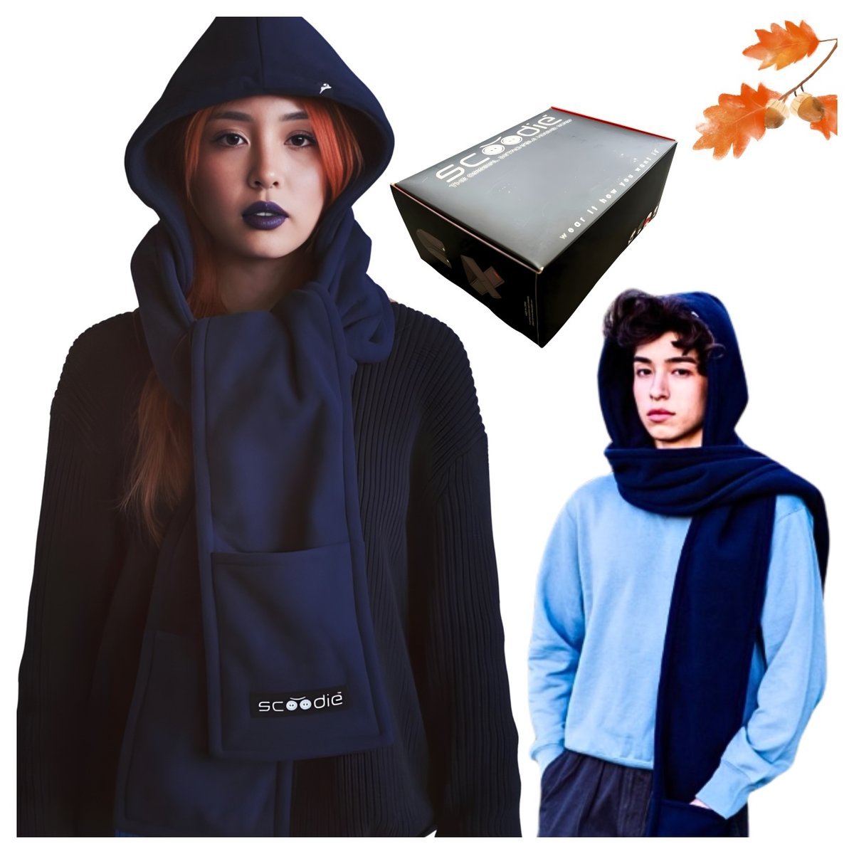 Szalik z Odpinanym Kapturem Scoodie Polar 197 cm Kieszenie 2w1 Granatowy L