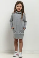 Sukienki i spódniczki dla dziewczynek - Sukienka z golfikiem i kieszeniami dla dziewczynki, MMD37, jasnoszara - miniaturka - grafika 1
