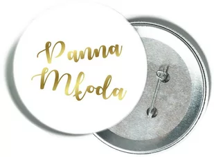 Przypinka biała ze złotym napisem Panna Młoda - Wieczór panieński i kawalerski - miniaturka - grafika 1