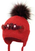 Czapki dla dzieci - Czapka dla dziewczynki na zimę KAIMANA z pomponem czerwony - miniaturka - grafika 1
