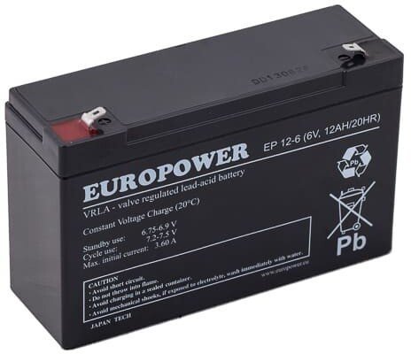 Europower Akumulator EUROPOWER EP 12-6, 6 V, 12 Ah, AGM