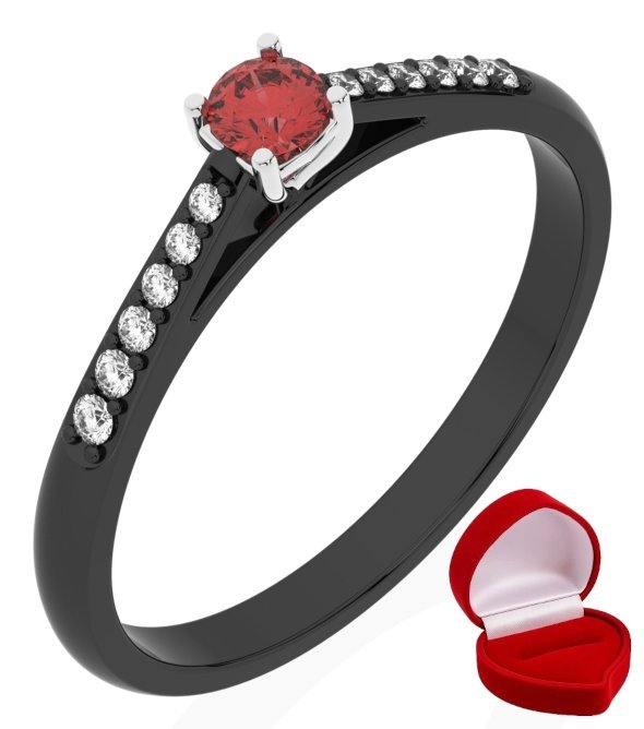 ZŁOTY PIERŚCIONEK ZARĘCZYNOWY 585 14k RUBIN 0,09 ct CZARNE ZŁOTO R27