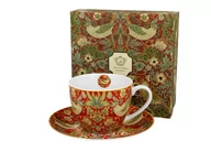 Filiżanki - Filiżanka do kawy i herbaty porcelanowa ze spodkiem DUO Strawberry Thief Red William Morris 270 ml - miniaturka - grafika 1