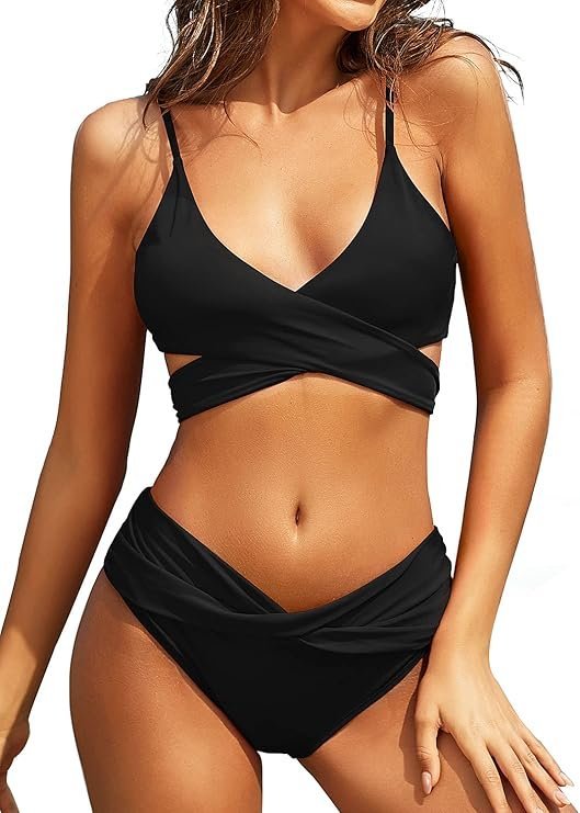 SHEKINI Damski Dwuczęściowy Strój Kąpielowy Komplet Bikini Push-Up Czarny M