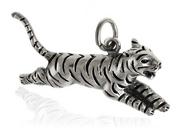 Wisiorki - Elegancki oksydowany srebrny wisior wisiorek biegnący tygrys tiger srebro 925 W0472 - miniaturka - grafika 1