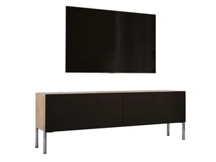 Szafka pod telewizor w kolorze dąb Wotan / czarny matowy z chromowanymi nogami, A: szer: 140 cm cm, wys: 52 cm, gł: 32 cm. Meble pod telewizor, stolik pod telewizor, ława pod telewizor - Szafki RTV - miniaturka - grafika 1