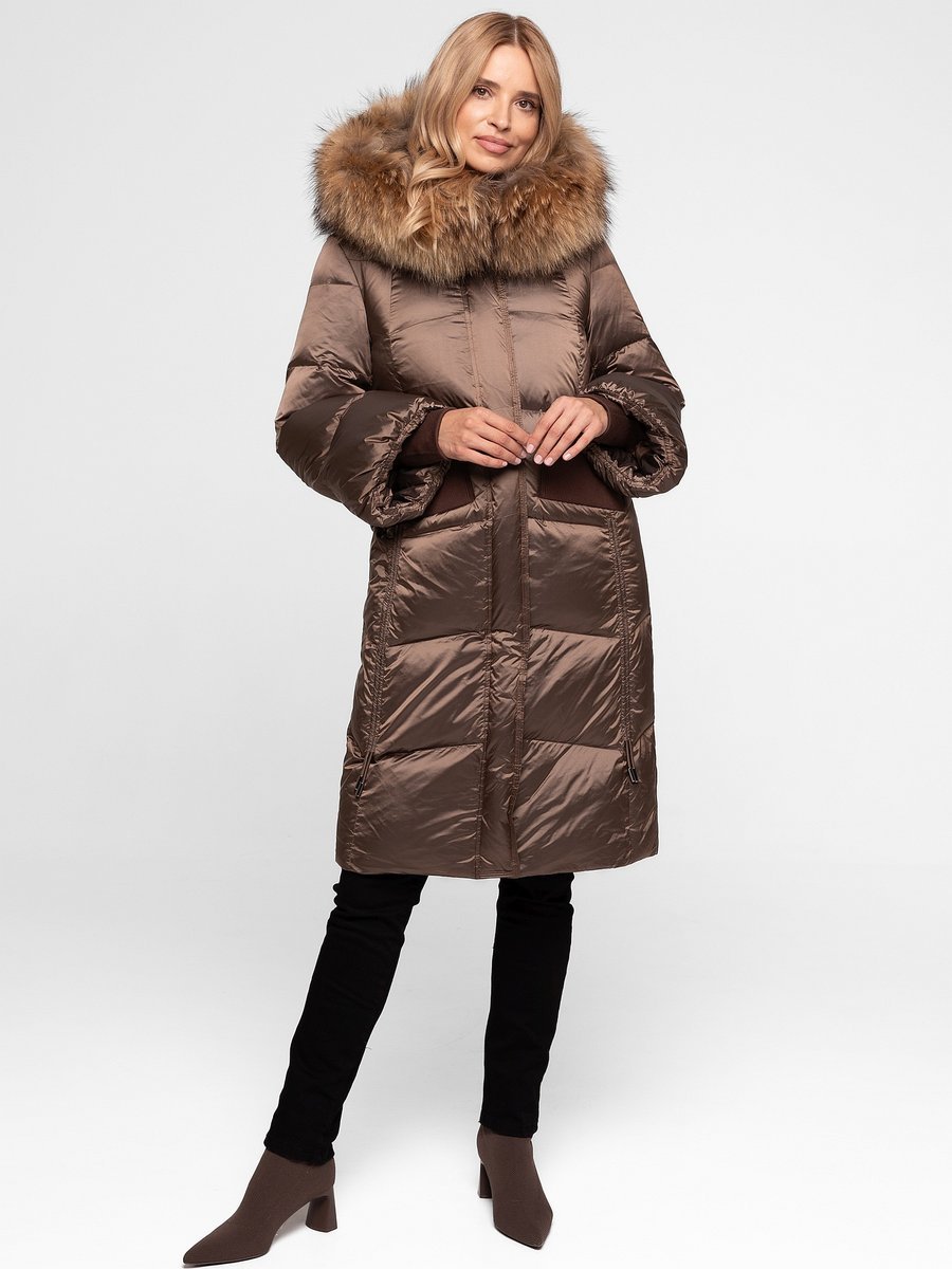 PIKOWANA PUCHOWA KURTKA DAMSKA Z NATURALNYM OBSZYCIEM FUTREM JENOTA