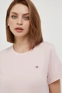 Koszulki sportowe damskie - Gant t-shirt bawełniany kolor różowy - miniaturka - grafika 1