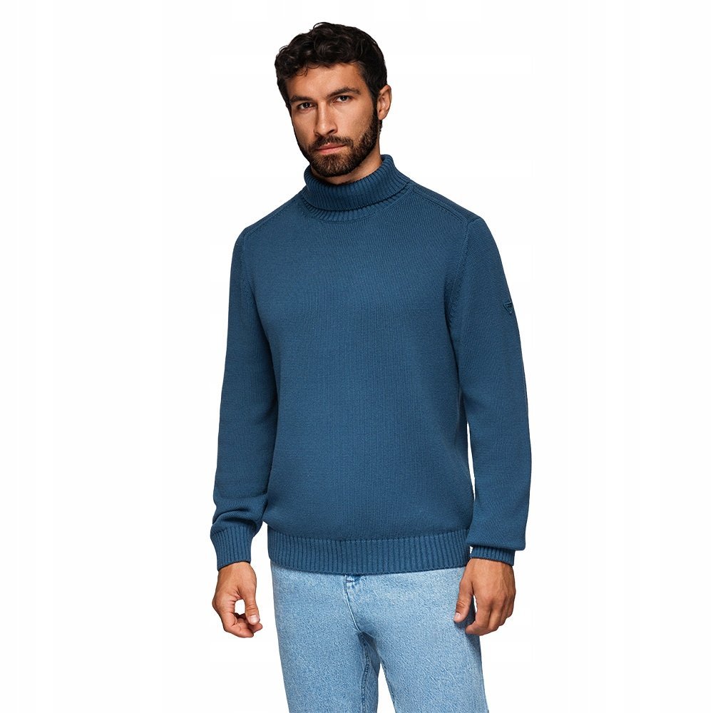 Męski golf sweter z dzianiny - ciemnoniebieski V2 OM-SWTN-0163 rozmiar XXL