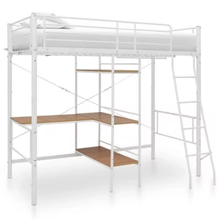 vidaXL Rama łóżka piętrowego z biurkiem, biała, metalowa, 90 x 200 cm - Łóżka - miniaturka - grafika 1