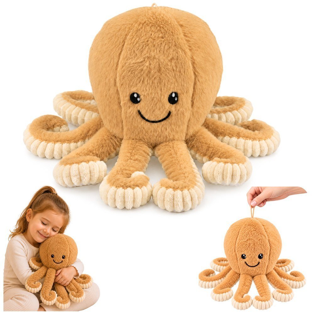 LeanToys Pluszowa Ośmiornica Maskotka Przytulanka Sprężyste Macki Beżowa 30 cm EDUKAMP 31837