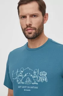 Koszulki męskie - Columbia t-shirt bawełniany męski kolor turkusowy wzorzysty - grafika 1
