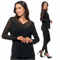 Bluzki damskie - Elegancka Bluzka Damska Delikatna Siateczka i Kryształami CZARNA MORAJ - M - miniaturka - grafika 1