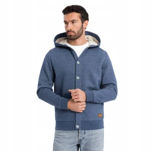Bluza męska dresowa z kapturem guziki granatowy melanż OM-SSZP-0186 V1 XL - Bluzy męskie - miniaturka - grafika 1