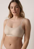 Biustonosze - Beżowy Bezszwowy Biustonosz Bez Fiszbin z Usztywnianymi Miseczkami Leavessa - miniaturka - grafika 1