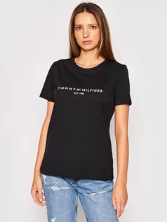 Koszulki i topy damskie - Tommy Hilfiger T-Shirt Heritage C-Nk WW0WW31999 Czarny Regular Fit - grafika 1