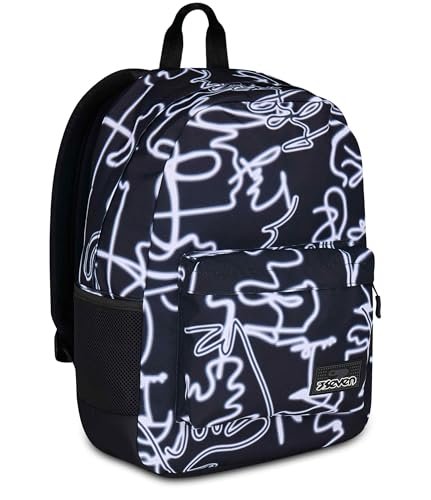 Seven Plecak szkolny Ischoolpack, czarny, amerykański plecak ze zintegrowanym powerbankiem i kieszenią na tablet, do szkoły, dla dzieci i młodzieży, czarne, Taglia unica, nowoczesny