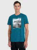 Koszulki męskie - 4F T-shirt regular z nadrukiem męski - turkusowy L - miniaturka - grafika 1