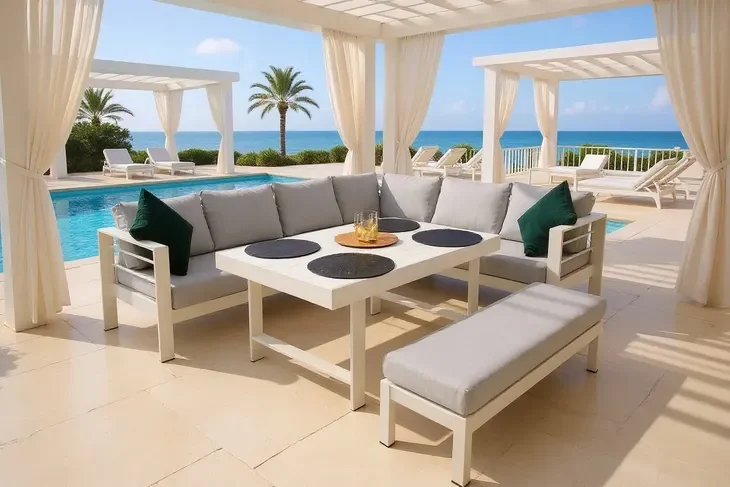 Meble ogrodowe Zakynthos WHITE Narożnik do ogrodu MODUŁOWE meble na taras
