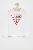 Bluzki dla chłopców - Guess Longsleeve dziecięcy kolor biały z nadrukiem - miniaturka - grafika 1