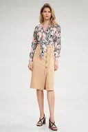 Spódnice - Elegancka SPÓDNICA z zakładką OZDOBNE GUZIKI beżowa S - miniaturka - grafika 1