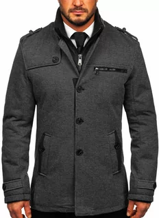 Płaszcze męskie - Szary płaszcz męski zimowy z odpinanym kołnierzem Denley 2128 - grafika 1