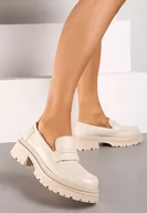 Mokasyny damskie - Beżowe Casualowe Mokasyny na Platformie z Ozdobną Wstawką Fregelia - miniaturka - grafika 1