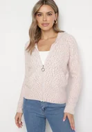 Swetry damskie - Różowy Zasuwany Kardigan z Wełną w Melanżowy Wzór z Kapturem Daithy - miniaturka - grafika 1