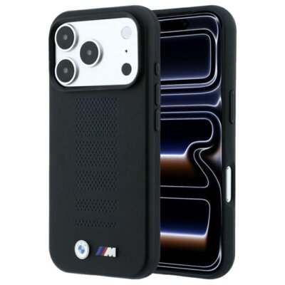 Etui BMW M Blue Perfo Metal Logo MagSafe do Apple iPhone 17 Pro/18 Pro Czarny