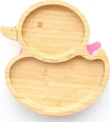 Miseczki i talerzyki dla dzieci - ECO RASCALS ECORASCALS Miseczka Bambusowa różowa Kaczuszka zprzyssawką - miniaturka - grafika 1