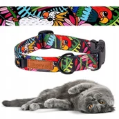 Obroże dla kotów - OBROŻA dla Kota Kotka z KLAMRĄ XS 15 mm uKory 24-30 cm papugi liście wzorek - miniaturka - grafika 1