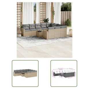 The Living Store 11-cz. zestaw mebli ogrodowych z poduszkami - beżowy - polirattan - Sofa Ogrodowa - Sofy ogrodowe - miniaturka - grafika 1