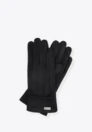 Rękawiczki - Damskie rękawiczki z ozdobnym rzemykiem czarne - miniaturka - grafika 1