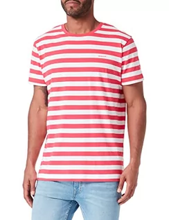 Koszulki męskie - GANT Męski T-shirt Multistripe, purpurowy róż, standardowy, magenta różowy, M - grafika 1