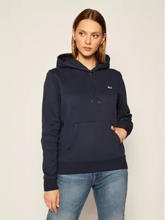 Bluzy damskie - Tommy Jeans Bluza Fleece Hoodie DW0DW09228 Granatowy Regular Fit - grafika 1