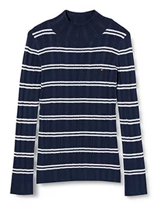 Tommy Hilfiger Pointelle Stripe Turtle Neck Sweter damski, Biały/Twilight Navy, 86 - Swetry damskie - miniaturka - grafika 1