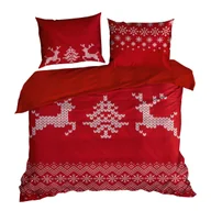Pościel - Pościel świąteczna 200 x 220 cm Noel bawełniana czerwona - miniaturka - grafika 1