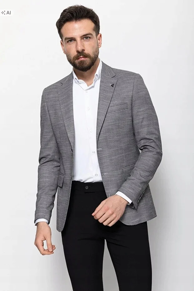 SZARA MĘSKA MARYNARKA MELANŻOWA ELEGANCKA MODNA 56 5IA