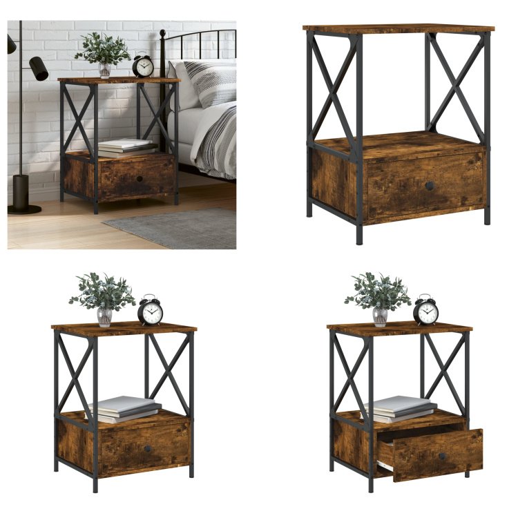 vidaXL Szafka nocna dąb wędzony 50x41x65 cm materiał drewnopochodny - Szafka nocna - Szafki nocne - Szafa - Szafka nocna