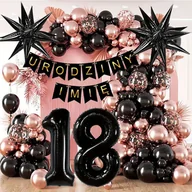 Balony i akcesoria - ŚCIANKA BALONY ZESTAW BALONÓW NA OSIEMNASTKĘ URODZINY+IMIĘ GOLD ROSE 77SZT - miniaturka - grafika 1