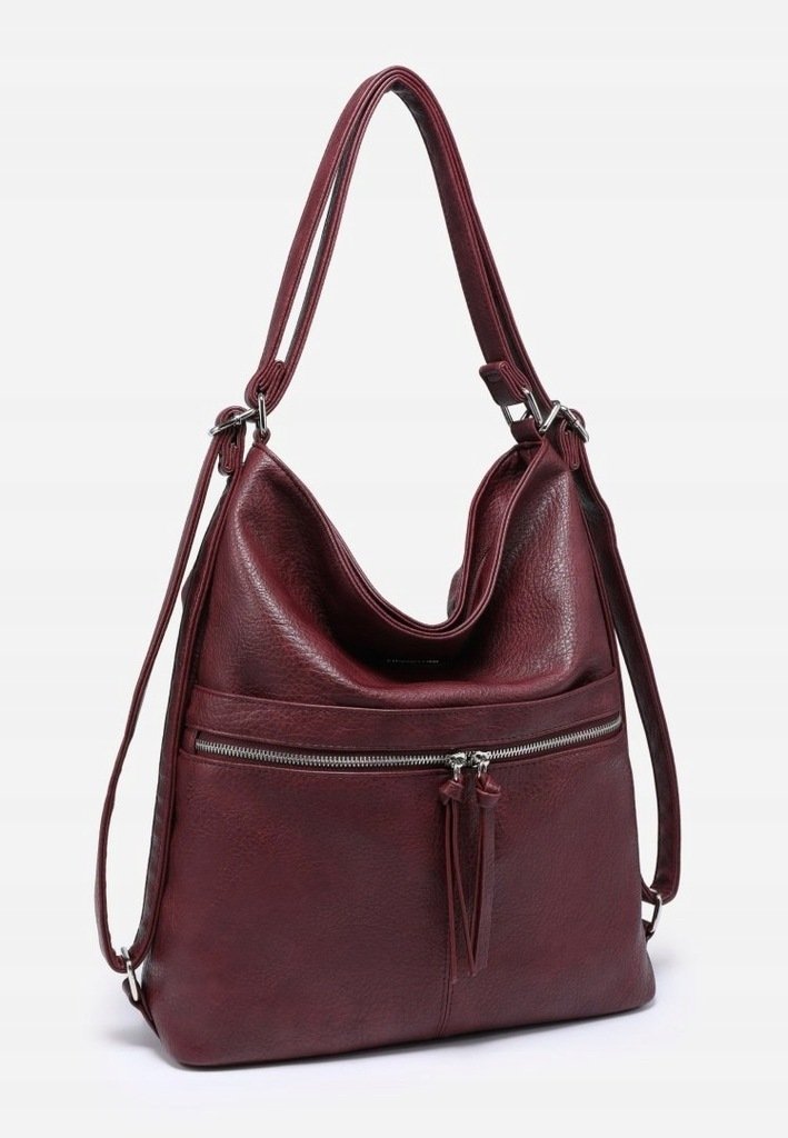 Stylowa Bordowa Torebka Damska Worek Shopper 2w1 Plecak LUIGISANTO Czerwona