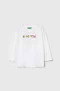 Bluzki dla chłopców - United Colors of Benetton longsleeve bawełniany dziecięcy kolor biały z nadrukiem - miniaturka - grafika 1