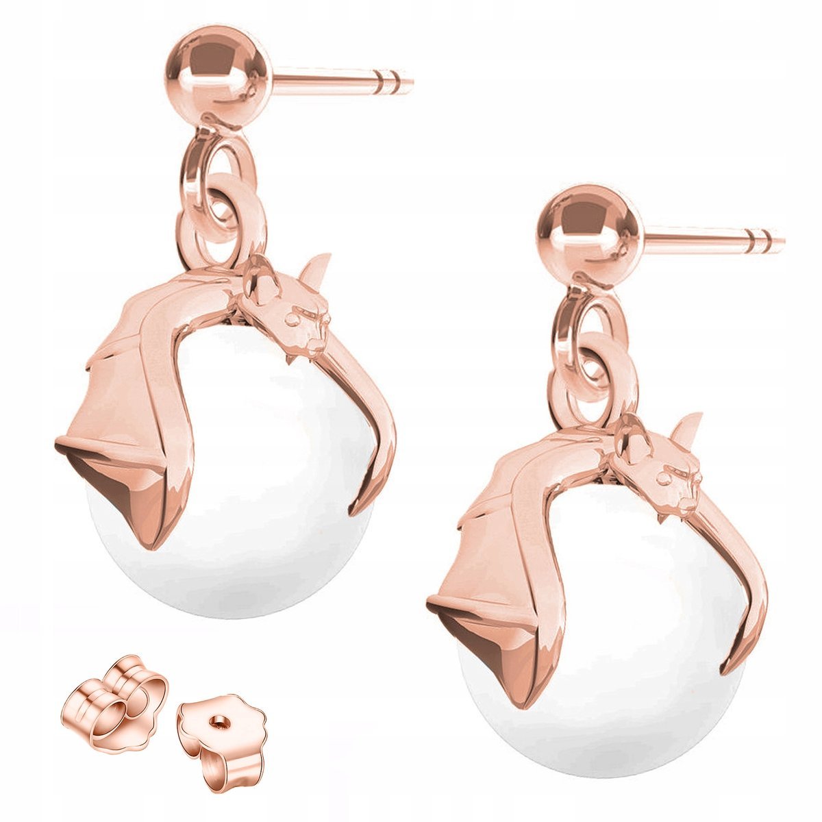 Kolczyki Pozłacane z Nietoperzem Perłą Nietoperze Białe Perły SREBRO 925